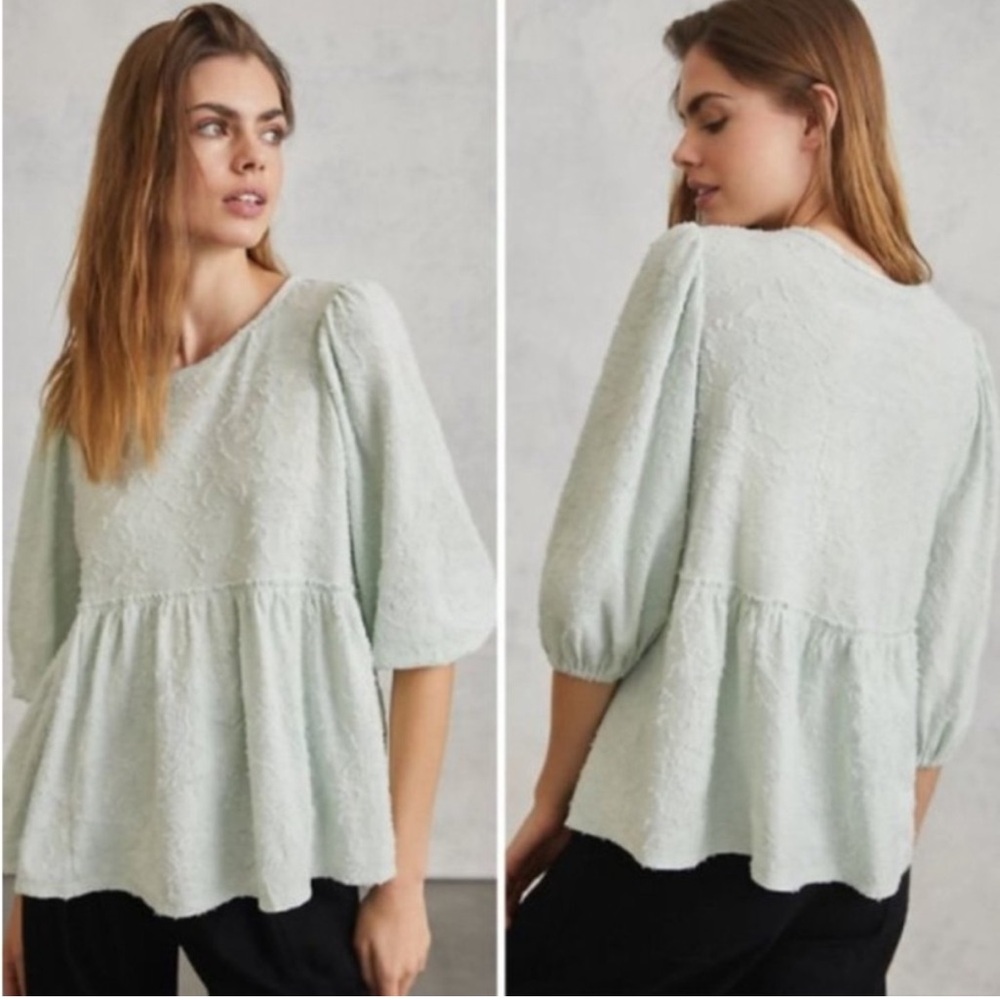 By Anthropologie Amorina Babydoll Top Mint Green Small